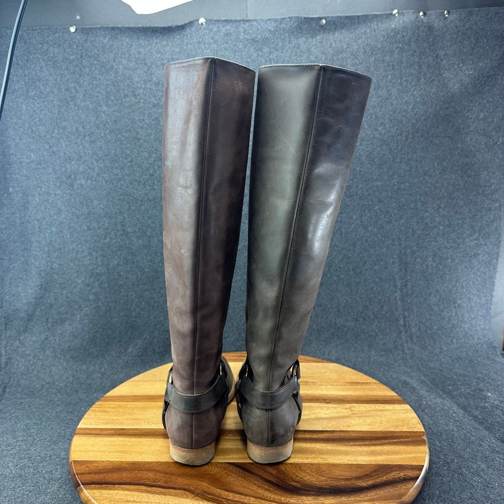 Peter Nappi Italy Womens 37 Two Tone Leather Tall Riding Boots Brown - Picture 6 of 10